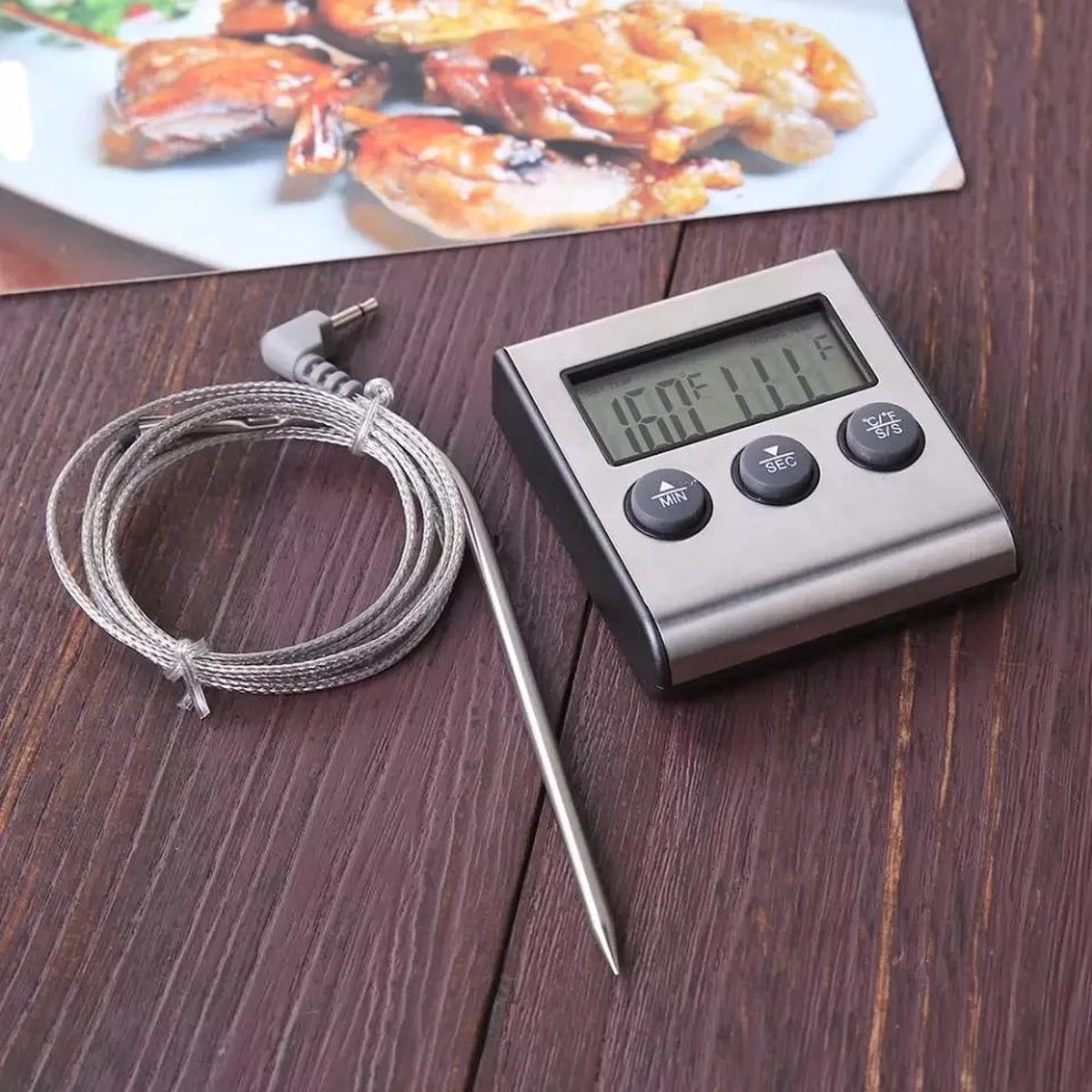 2-in-1 Magnetische Digitale Kern Thermometer Met Keuken Timer Alarm -0-250 Graden Celcius - Magnetische Vloeistof/Vlees Temperatuurmeter Met Meetsonde Draad & Kook Timer - Afbeelding 3