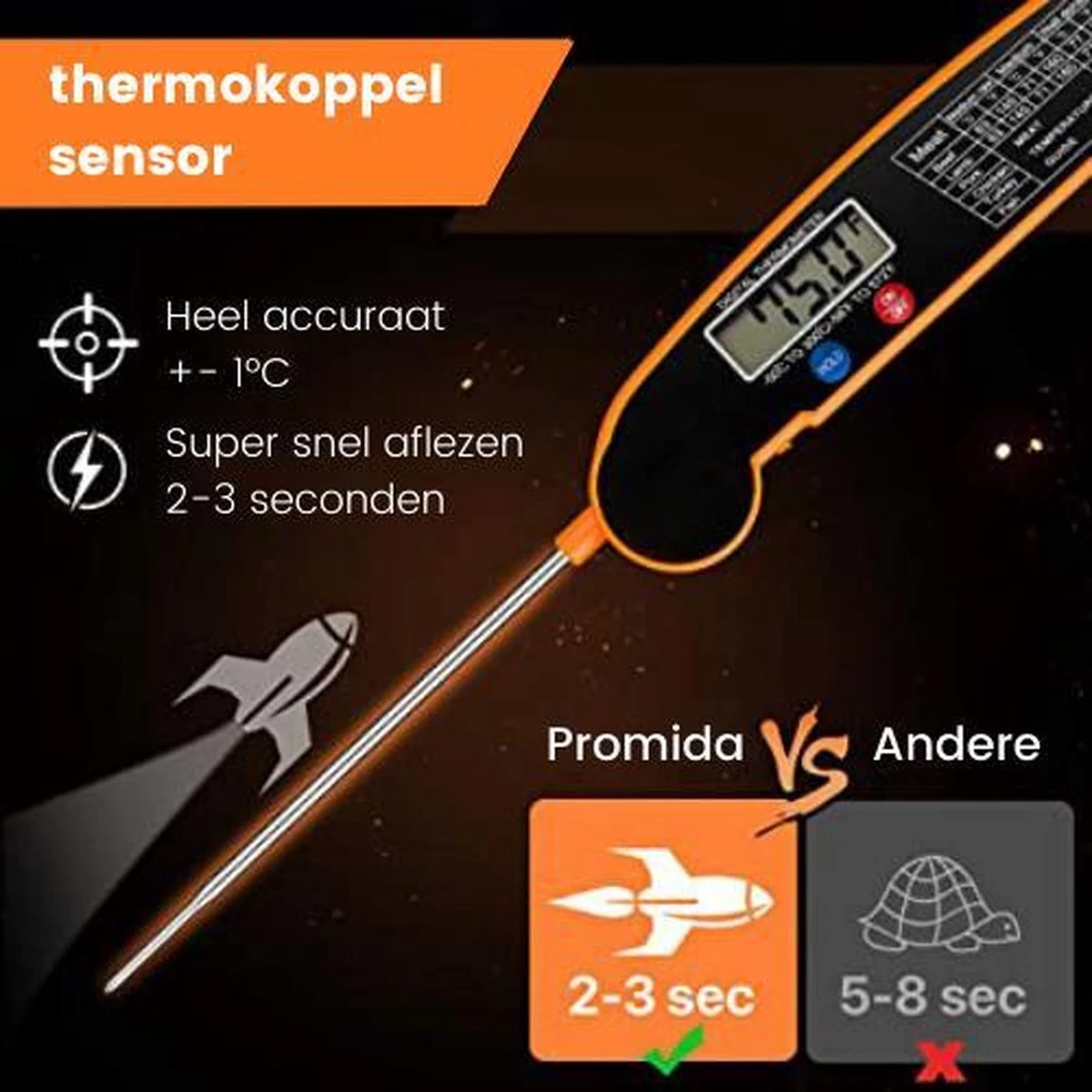 Digitale Vleesthermometer Waterdicht - BBQ Thermometer - Kernthermometer - Suikerthermometer – Kookthermometer Voor Vloeistof - Afbeelding 3