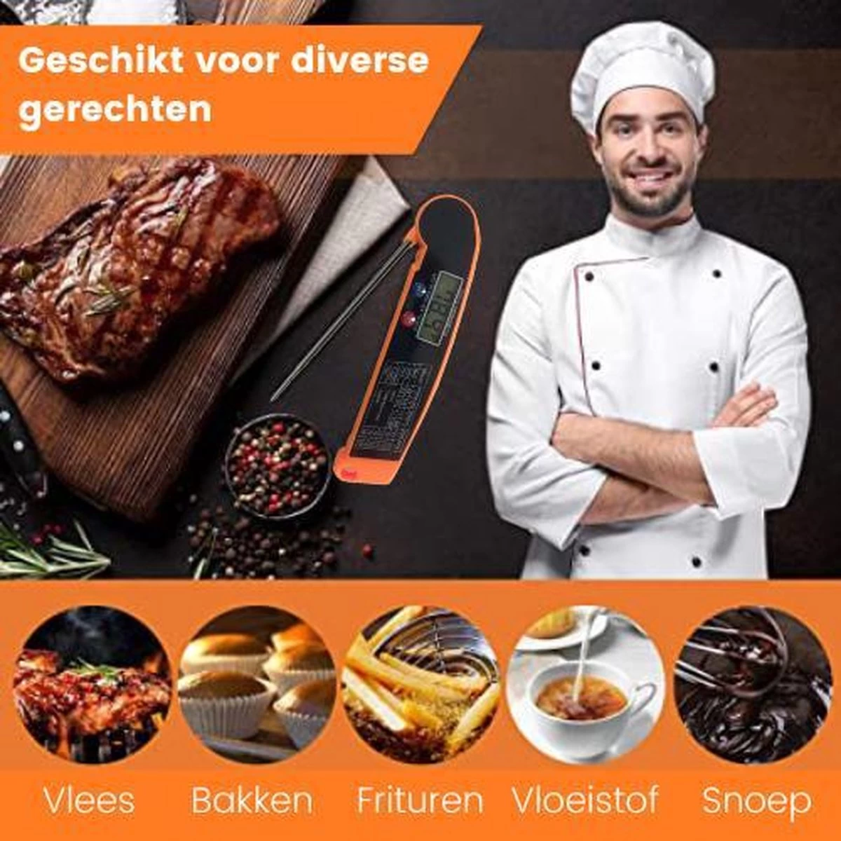 Digitale Vleesthermometer Waterdicht - BBQ Thermometer - Kernthermometer - Suikerthermometer – Kookthermometer Voor Vloeistof - Afbeelding 7