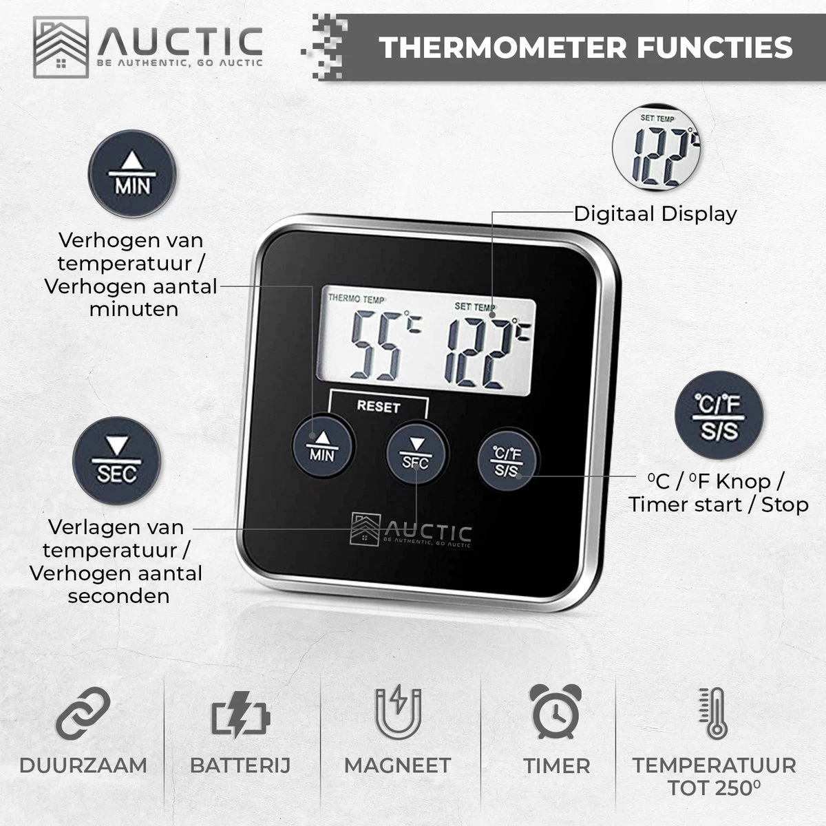 Auctic® DT-1000 - Vleesthermometer – BBQ Accesoires – Oventhermometer – BBQ Thermometer – Kernthermometer - Afbeelding 3