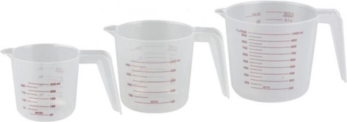 Orange85 Maatbeker - Set Van 3 - 1 Liter - 500ml - 250ml - Kunststof - Verschillende Maten - Afbeelding 2