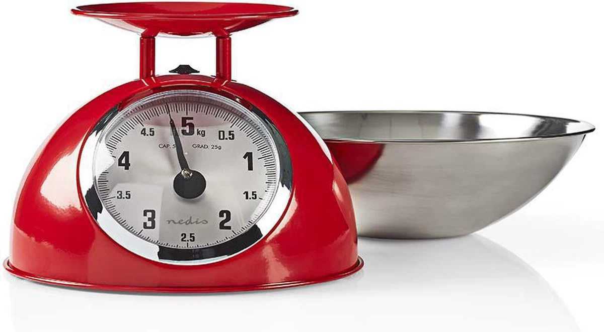 Nedis Keukenweegschaal - Analoog - Roestvrij Staal - Verwijderbare Kom - Rood - Afbeelding 9
