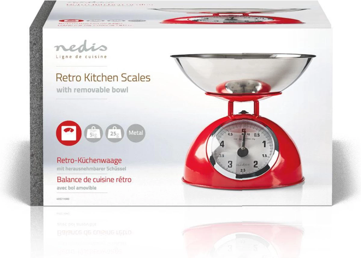Nedis Keukenweegschaal - Analoog - Roestvrij Staal - Verwijderbare Kom - Rood - Afbeelding 4