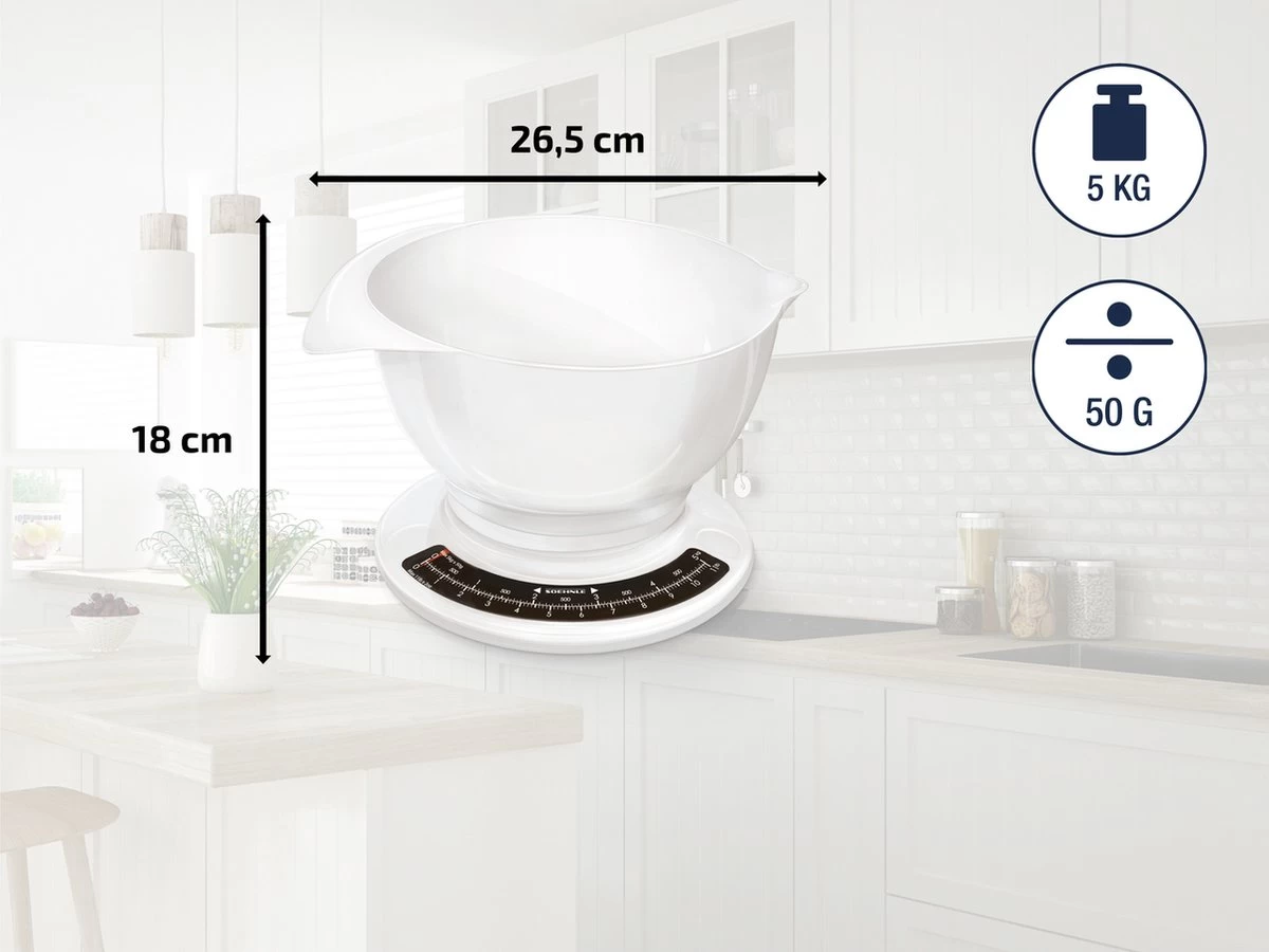 Soehnle Analoge Keukenweegschaal Culina Pro - Wit - Tot 5 Kg - Afbeelding 3