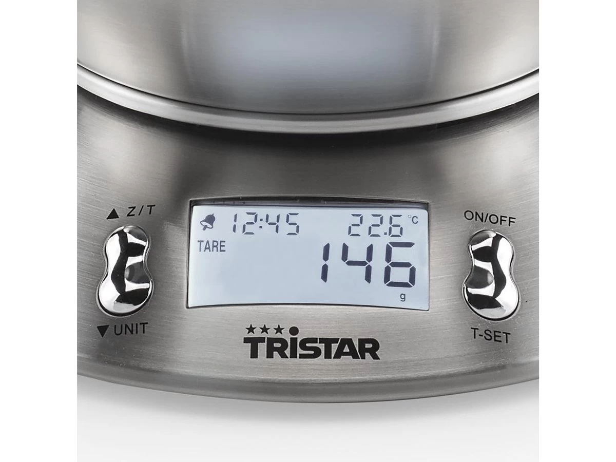Tristar KW-2436 Keukenweegschaal – Weegschaal Keuken Met Afneembare Kom - 2.5 Liter – Tot 5 Kilogram - RVS - Afbeelding 2