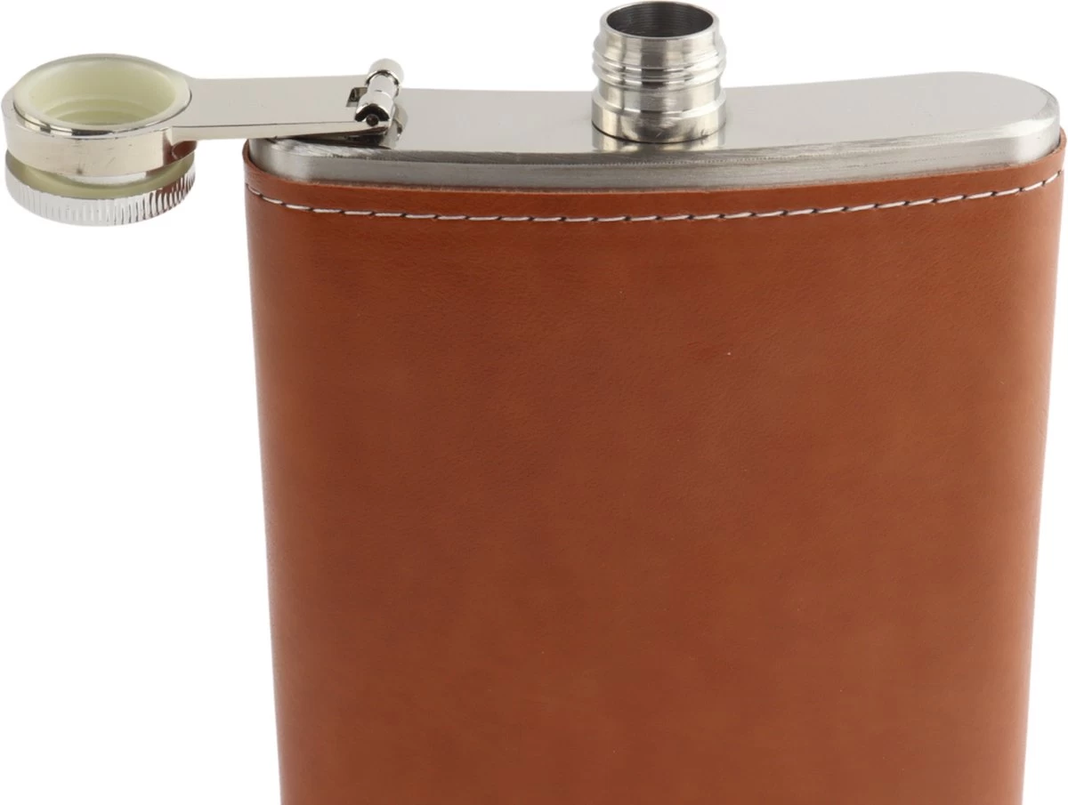 Orange85 Heupfles - Flacon - 224 Ml - Leatherlook - Bruin - Afbeelding 4