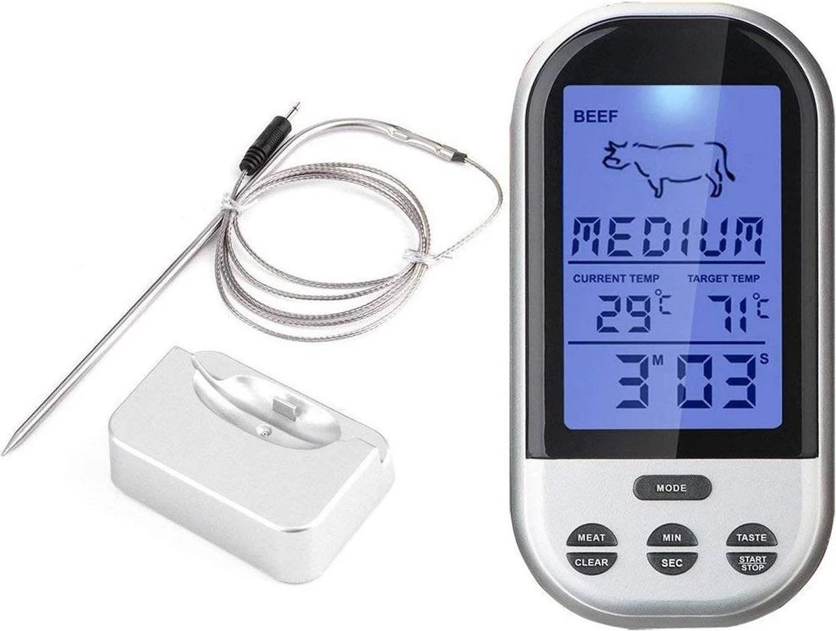 Wireless Vlees Thermometer Digitaal BBQ Thermometer Draadloos - Kernthermometer - Oventhermometer - Barbecue Thermometer - Ingestelde Temperaturen Vlees - Rund, Kip, Vis, Vleesthermometers - Suikerthermometer – Kookthermometer - Keukenthermometer - Afbeelding 3