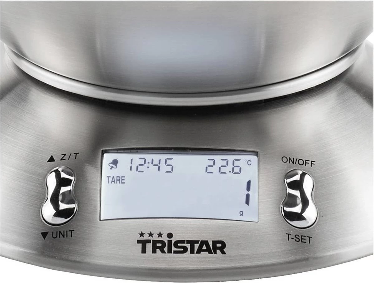 Tristar KW-2436 Keukenweegschaal – Weegschaal Keuken Met Afneembare Kom - 2.5 Liter – Tot 5 Kilogram - RVS - Afbeelding 3