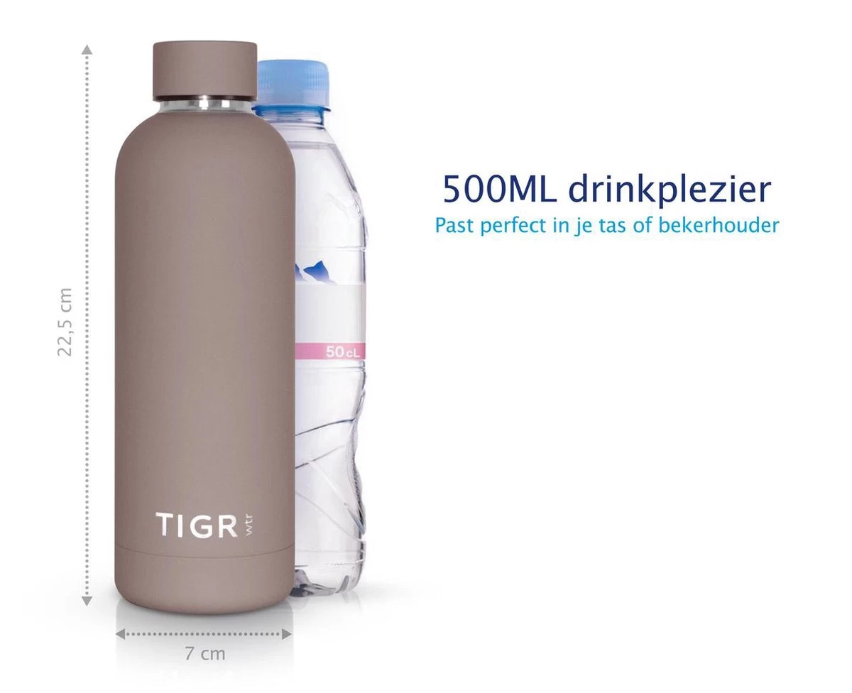 TIGR The Minimalist - Drinkfles - Thermosfles - RVS - 500ml - Taupe - Afbeelding 3