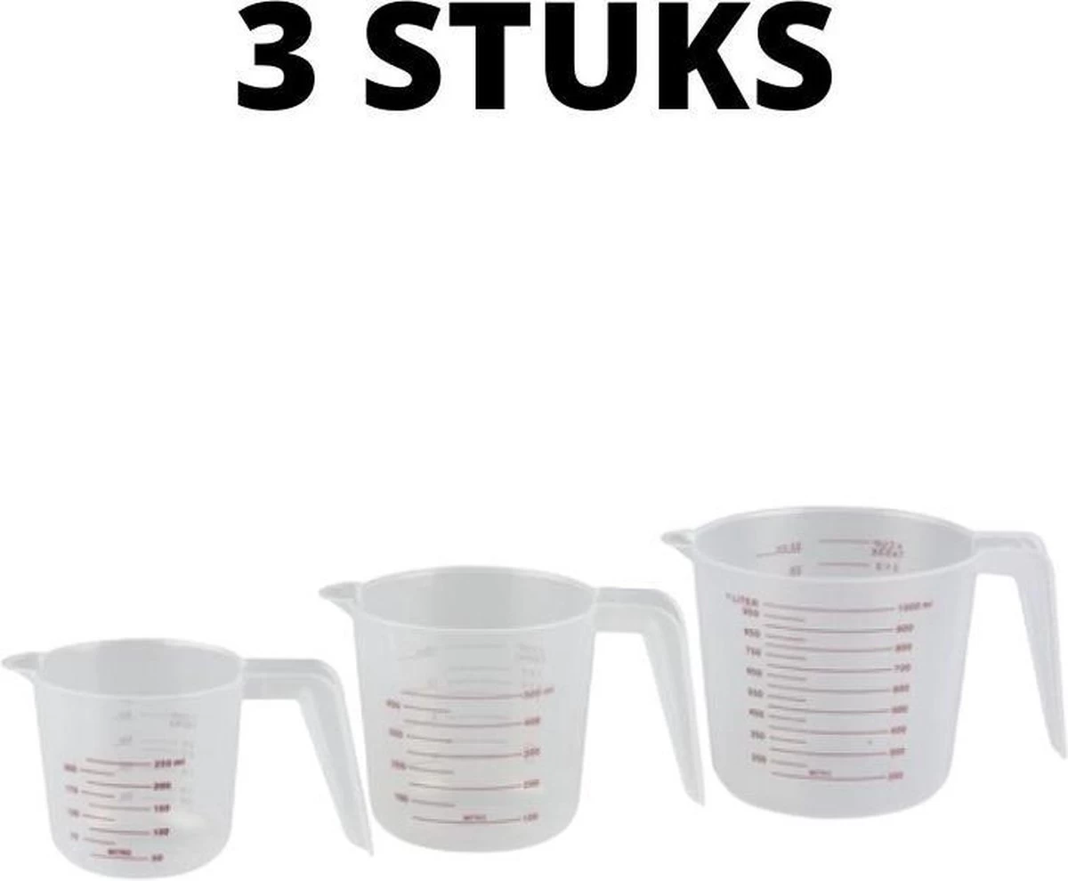 Orange85 Maatbeker - Set Van 3 - 1 Liter - 500ml - 250ml - Kunststof - Verschillende Maten