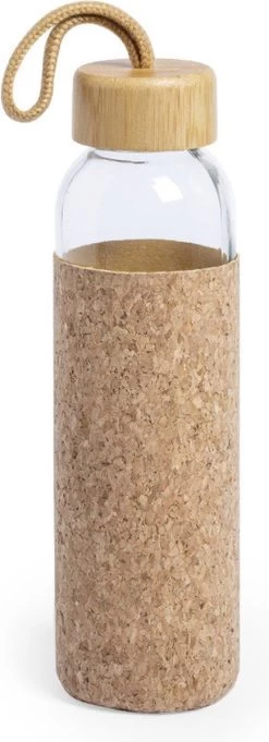 Glazen Waterfles/drinkfles Met Kurk Bescherm Hoes 500 Ml - Sportfles - Bidon