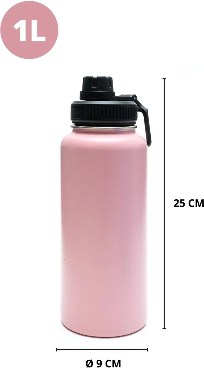 Thermosfles - Pastel Pink - 1 Liter - Extra Dop Met Rietje & Drinktuit - Thermosflessen - Isoleerfles - BPA Vrij - Lekvrij - Thermosfles 1 Liter - Isoleerfles 1 Liter - Thermoskan - Isoleerbeker - Thermosbeker - Afbeelding 8