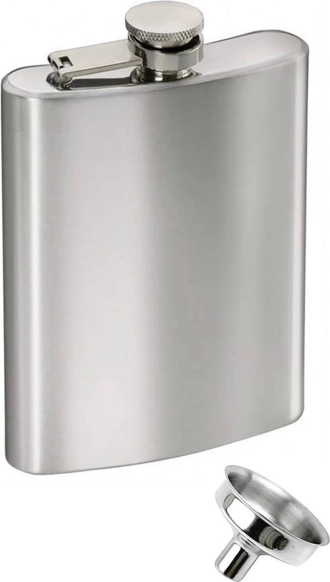 Platvink Klein 118 Ml Met Trechter - 4oz RVS Flacon Zakflesje Whisky - Afbeelding 2