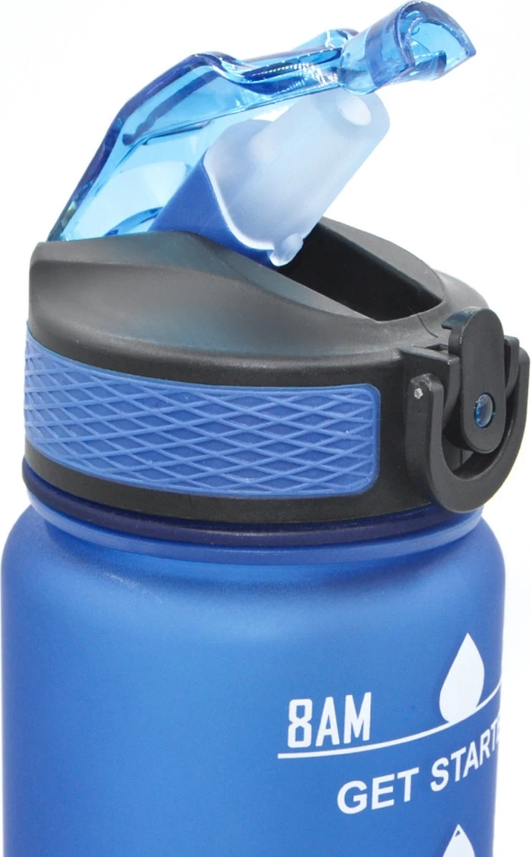 Waterfles Met Tijdmarkering - Motivatie Drinkfles Met Rietje - 1 Liter Waterfles - BPA Vrij - Blauw - Afbeelding 2