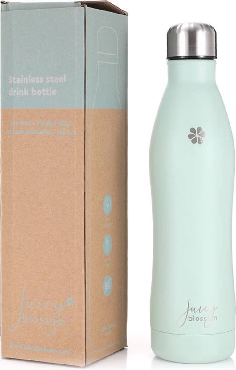 Juicy Blossom Drinkfles - 500ml - Roestvrij Staal - Stainless Steel Bottle - Waterfles - Drinkfles - Thermosfles (Muntgrijs) - Afbeelding 9