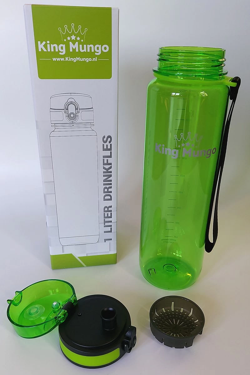 1 Liter Drinkfles - Vaatwasserbestendig - Sport Bidon Drinkbus King Mungo 1000ml Groen - Afbeelding 5