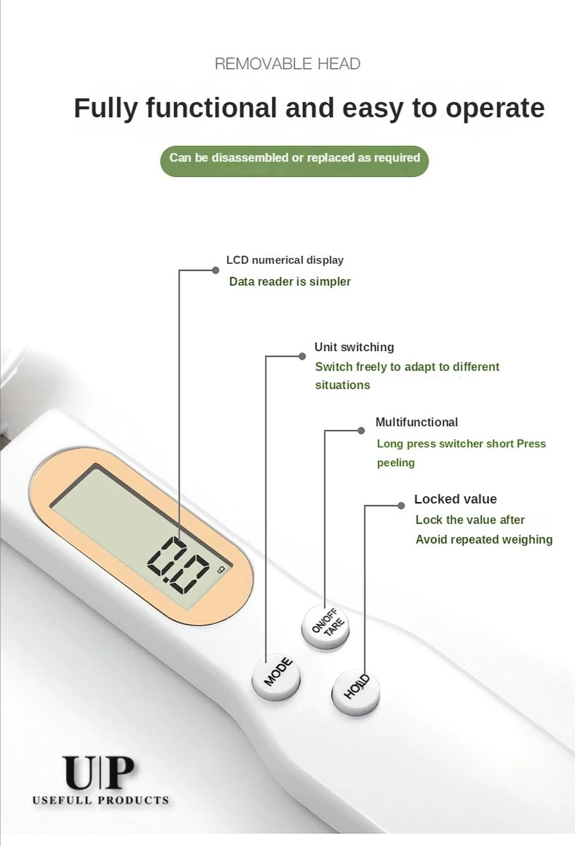UsefullProducts Digitale Weegschaal Lepel - Dierenvoeding Weegschaal - Supplementen Weegschaal - Weeglepel - Maatlepel - Lepelweegschaal - Lepelweger - Keukenweegschaal - Afbeelding 3