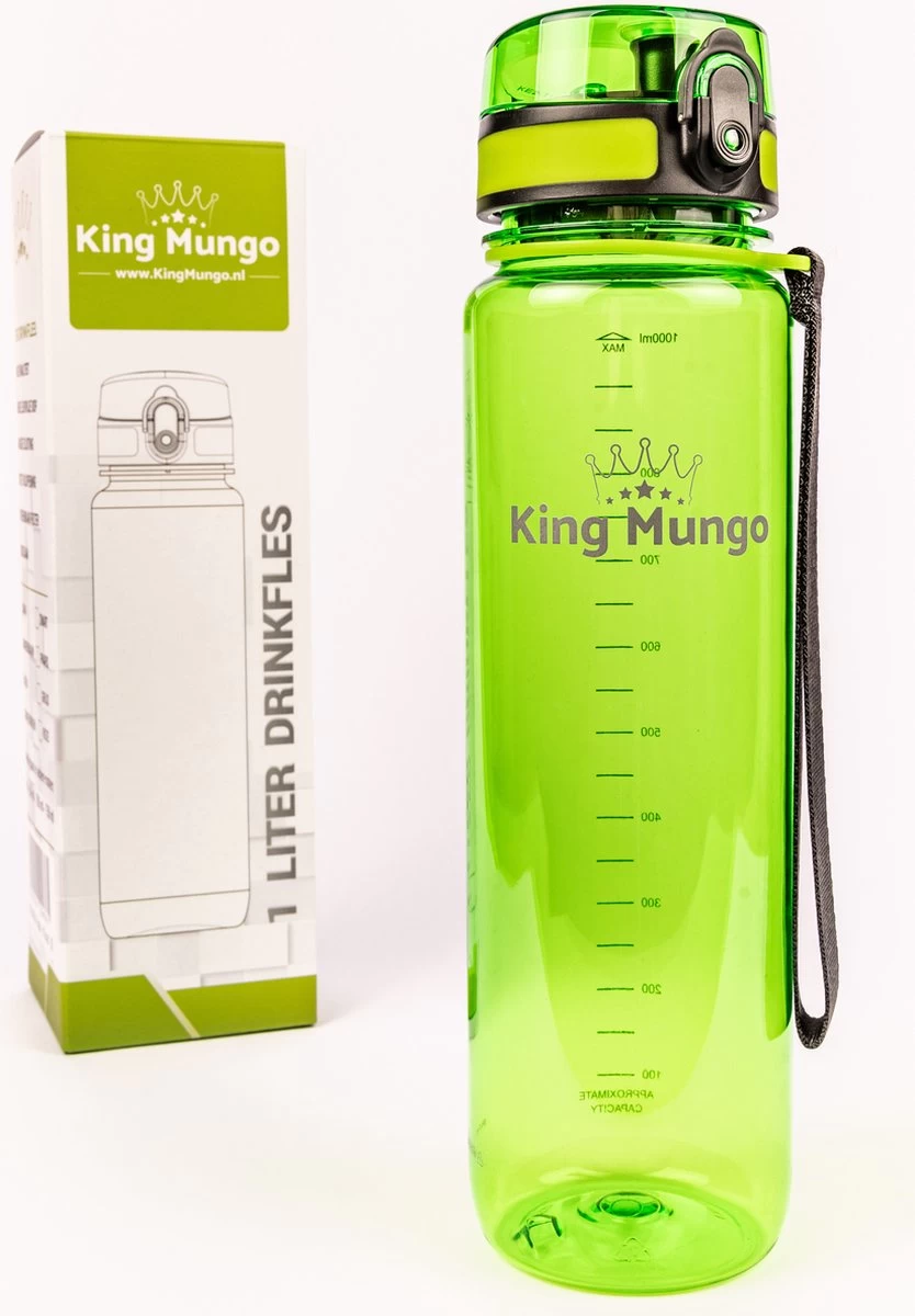 1 Liter Drinkfles - Vaatwasserbestendig - Sport Bidon Drinkbus King Mungo 1000ml Groen - Afbeelding 2