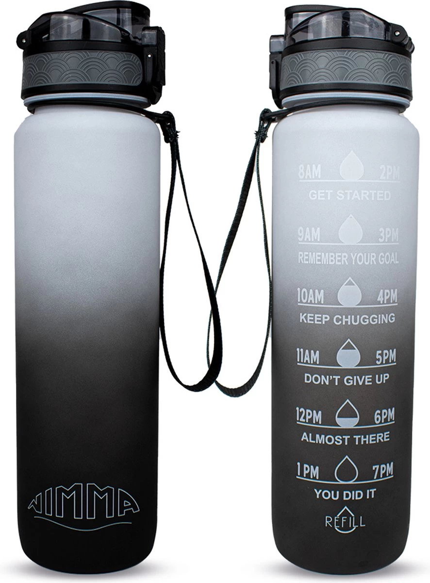 Nimma® Motivatie Waterfles - 1 Liter Drinkfles - Met Tijdmarkeringen En Fruitfilter - Zwart Wit - Afbeelding 2