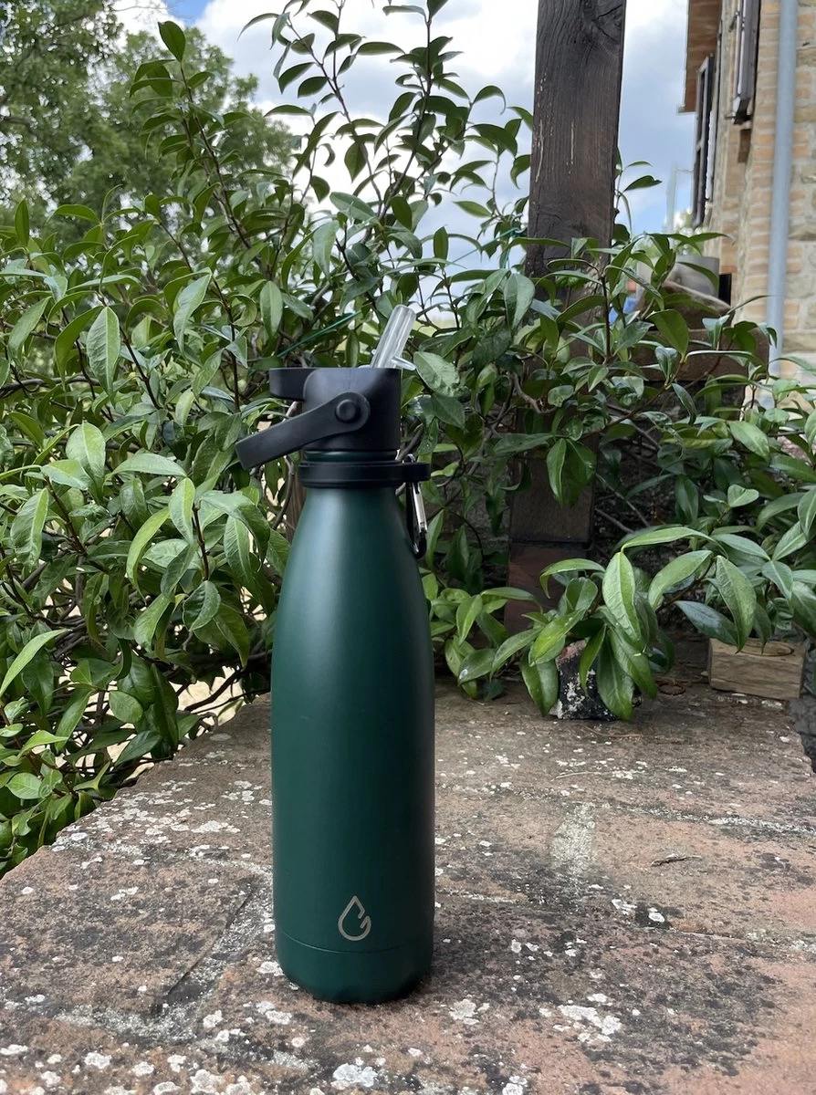 Wattamula Design Eco RVS Drinkfles - Mosgroen - Extra Dop Met Rietje En Carrier - 500 Ml - Waterfles - Thermosfles - Sport - Afbeelding 4