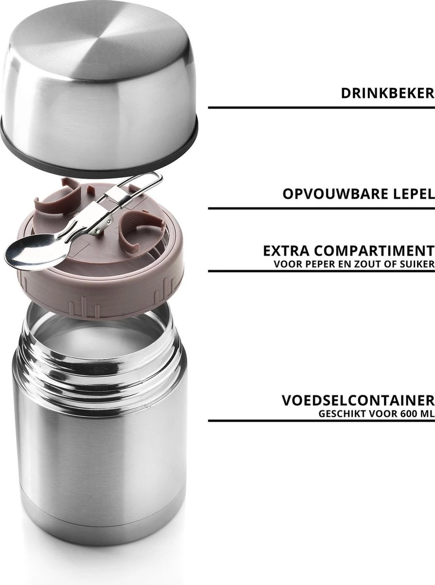MacGyver Voedselcontainer 600ML - Thermoskan Rvs - Onbreekbaar - 16cm - Afbeelding 3
