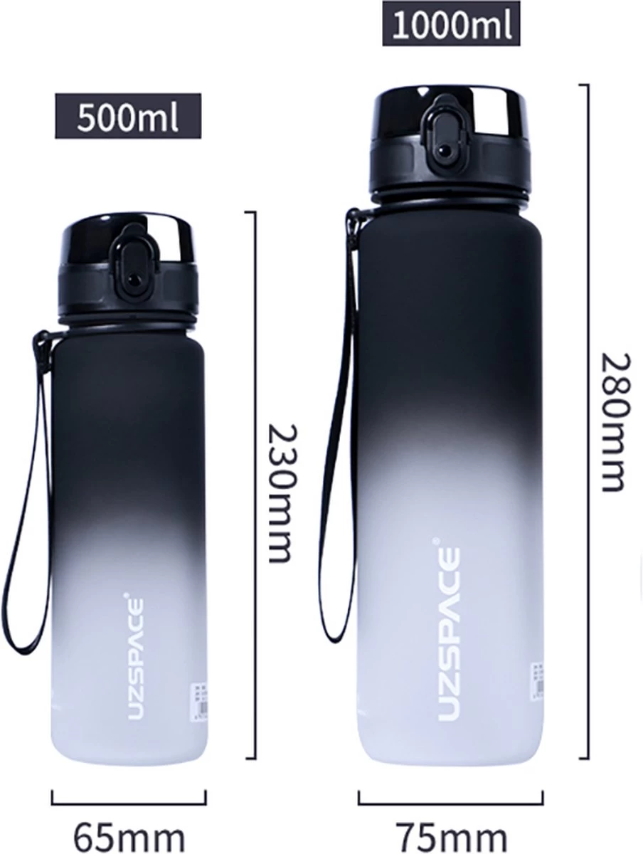 Sport & Outdoor Drinkfles, Waterfles, Sportfles, 500 Ml, Zwart/Wit (Nieuwe Editie), Tritan, BPA-vrij, Gym, Loop, Wandel, Yoga, Tennis, Voetbal, Gift, Cadeau, Miracle Shop - Afbeelding 2