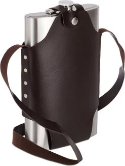 Relaxdays Platvink Edelstaal XXL - Heupfles 1,8 Liter - Zakflacon - Draagriem - Rvs Zilver