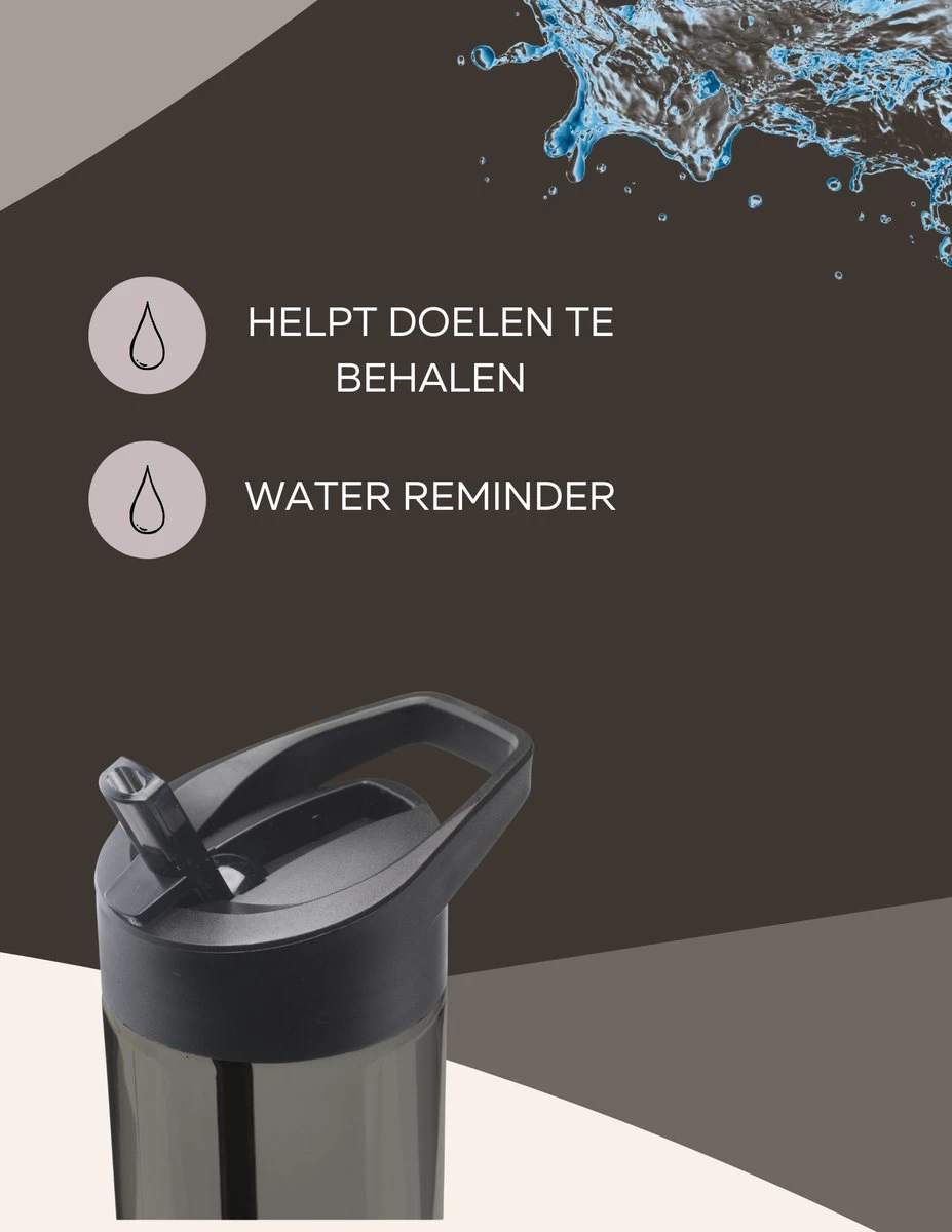 Drinkfles Met Rietje - Waterfles Met Rietje - Milieubewust - Bpa-vrij - 600 Ml - Zwart - Lekvrij - Afbeelding 2