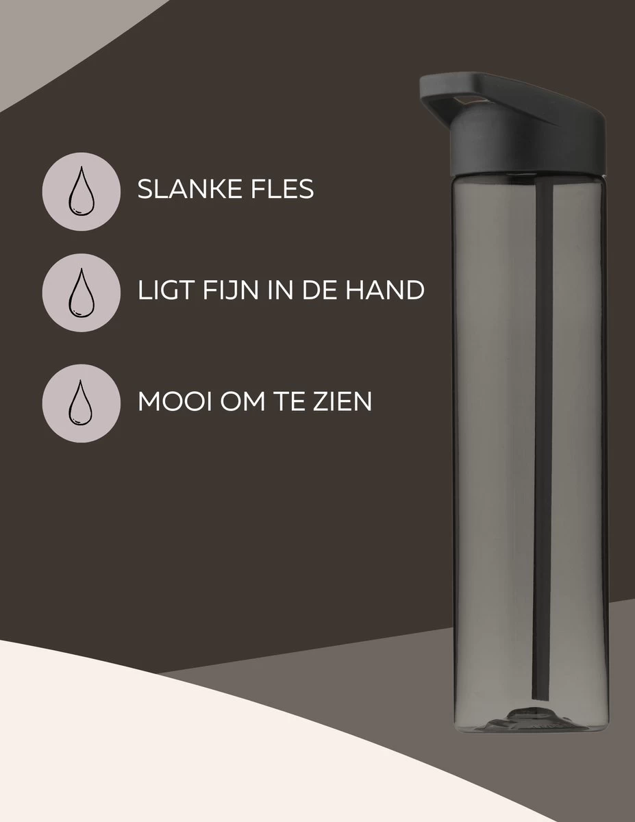 Drinkfles Met Rietje - Waterfles Met Rietje - Milieubewust - Bpa-vrij - 600 Ml - Zwart - Lekvrij - Afbeelding 5