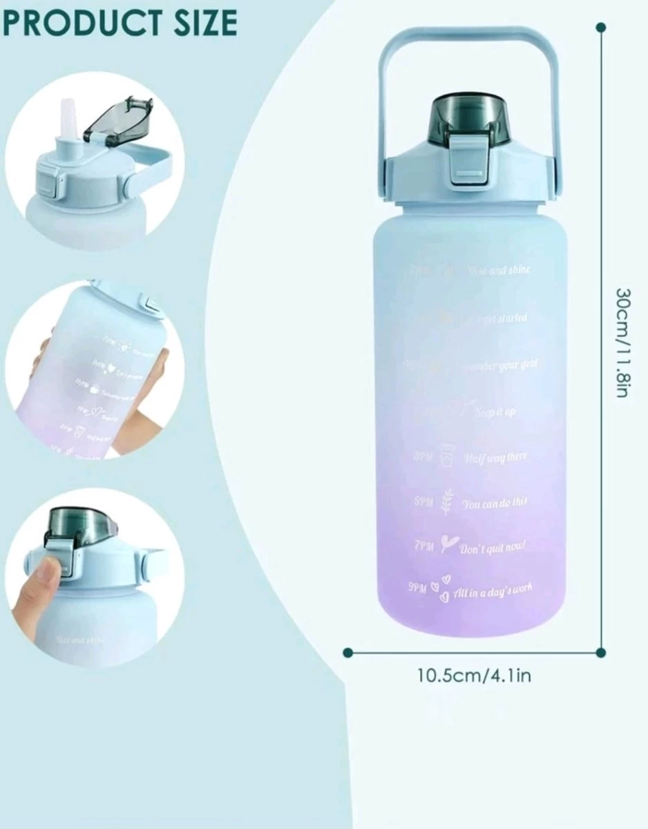 Merkloos Sportfles-Drinkfles-Luxe-2Liter-Uitstraling-Uniek-Motivatie-Waterfles-Met Tijdmarkeringen-MetRietje-