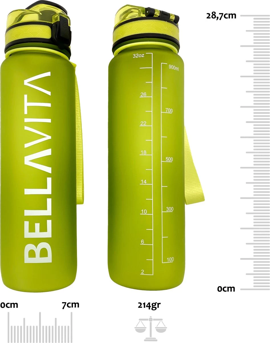 BELLAVITA Drinkfles - Groen - Waterfles - Drinkfles Volwassenen - Drinkfles Kinderen - Drinkfles 1 Liter - Fles - 1 Liter - 1000ml - Tritan - Fruitfilter- BPA-vrij - 100% Lekvrij - Afbeelding 3