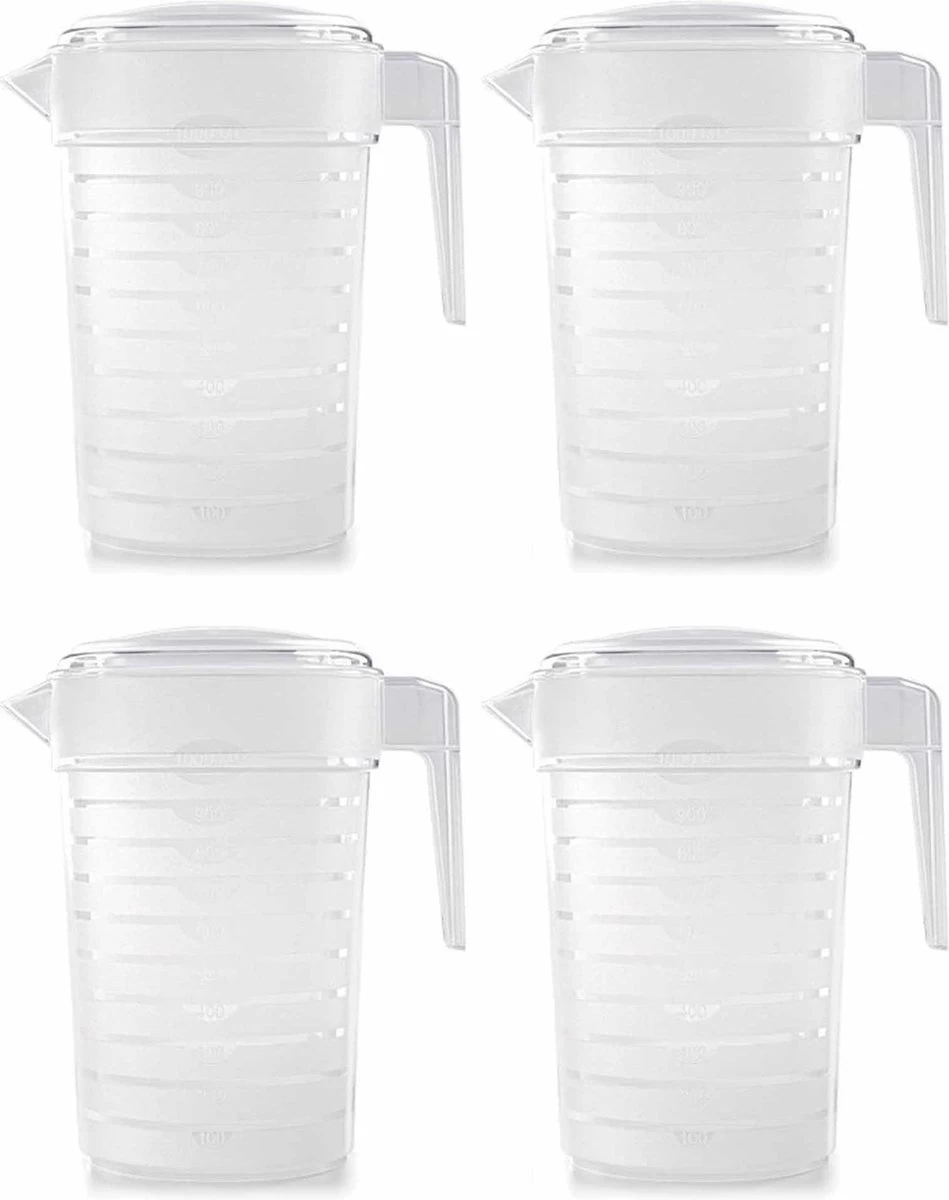 Merkloos Pakket Van 4x Stuks Kunststof Schenkkannen/waterkannen Van 2 Liter - 2000 Ml - Feest/partij/zomer