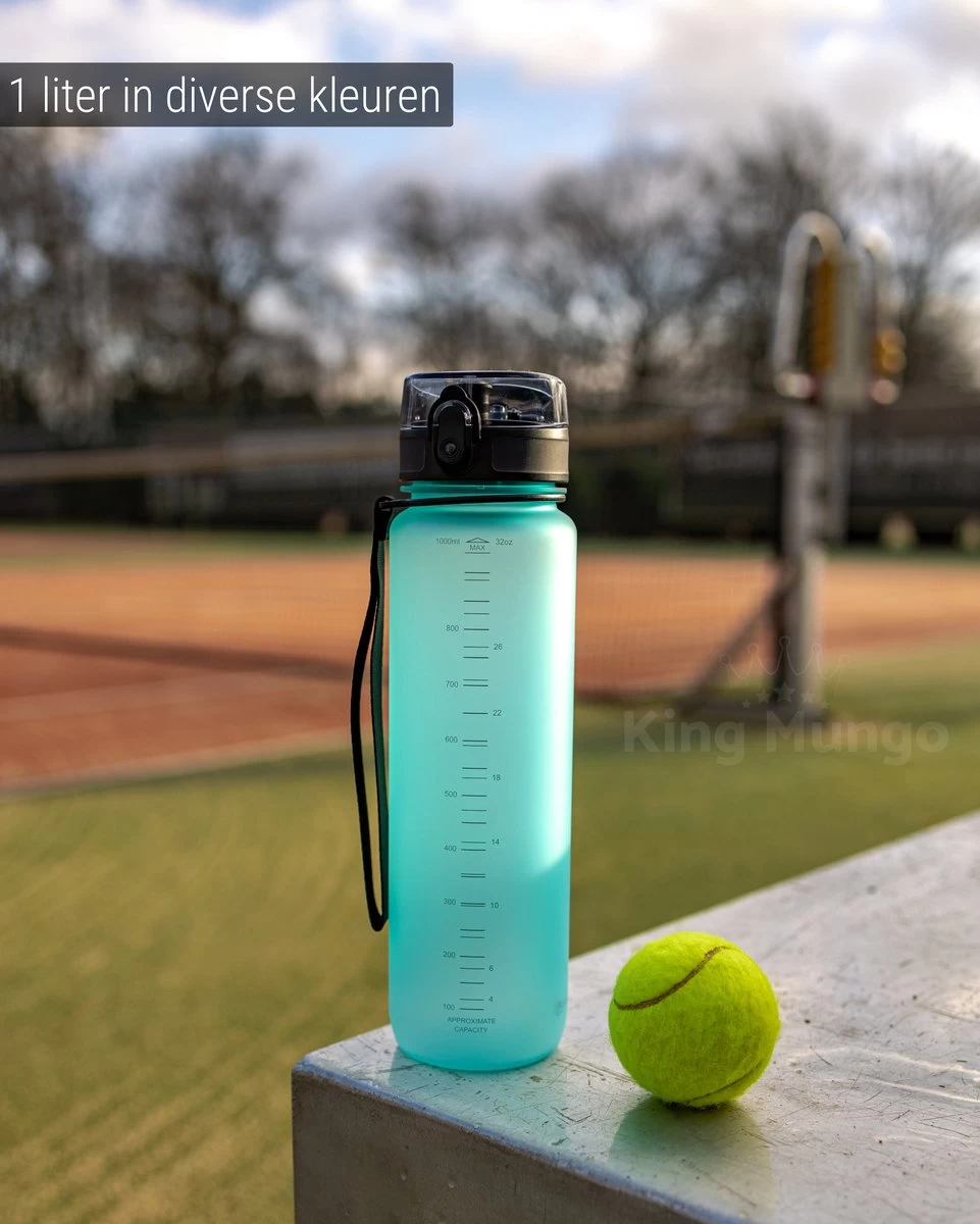 Drinkfles - 1 Liter - Sport Bidon Drinkbus 1000ml - Lichtblauw - King Mungo KMDF043 - Afbeelding 6