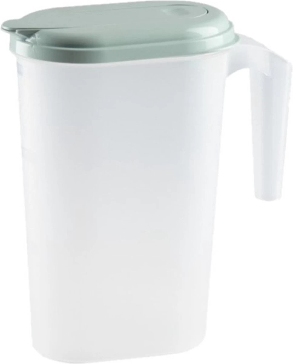 Waterkan/sapkan Transparant/mintgroen Met Deksel 1.6 Liter Kunststof - Smalle Schenkkan Die In De Koelkastdeur Past